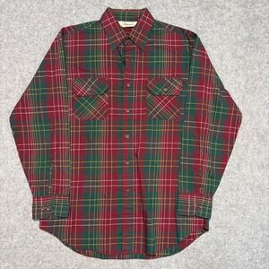 Kingsport Mens Plaid Button Down Shirt Red Green Yellow Long Sleeve Pockets M